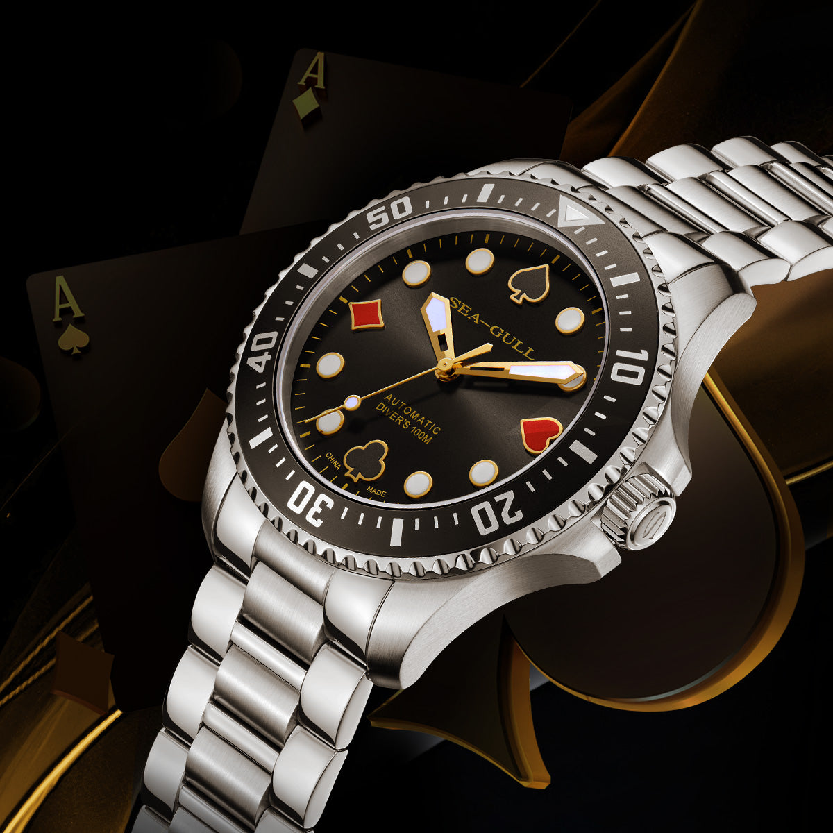 Ocean Series 100m Waterproof Poker Master Dive Watch 44.5mm