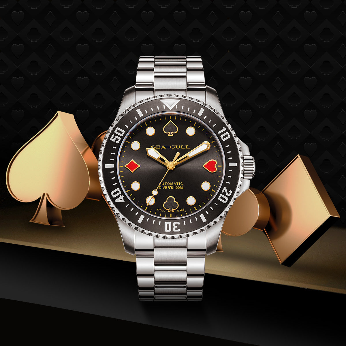 Ocean Series 100m Waterproof Poker Master Dive Watch 44.5mm