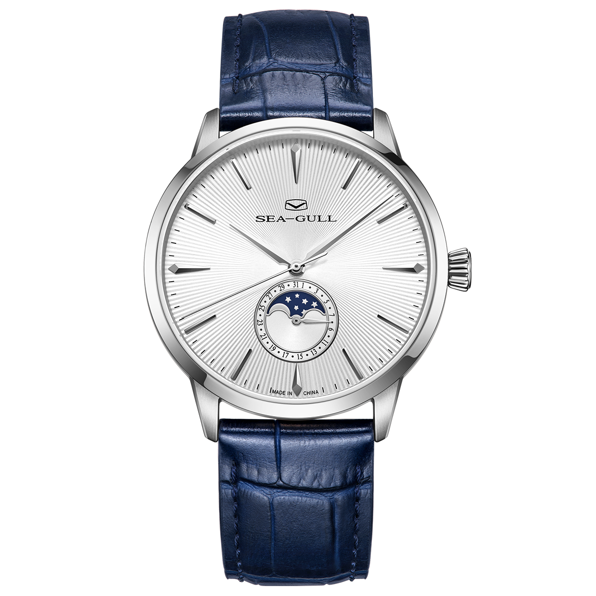 Elegant Series Moonphase Watches 40mm with Blue Leather Strap