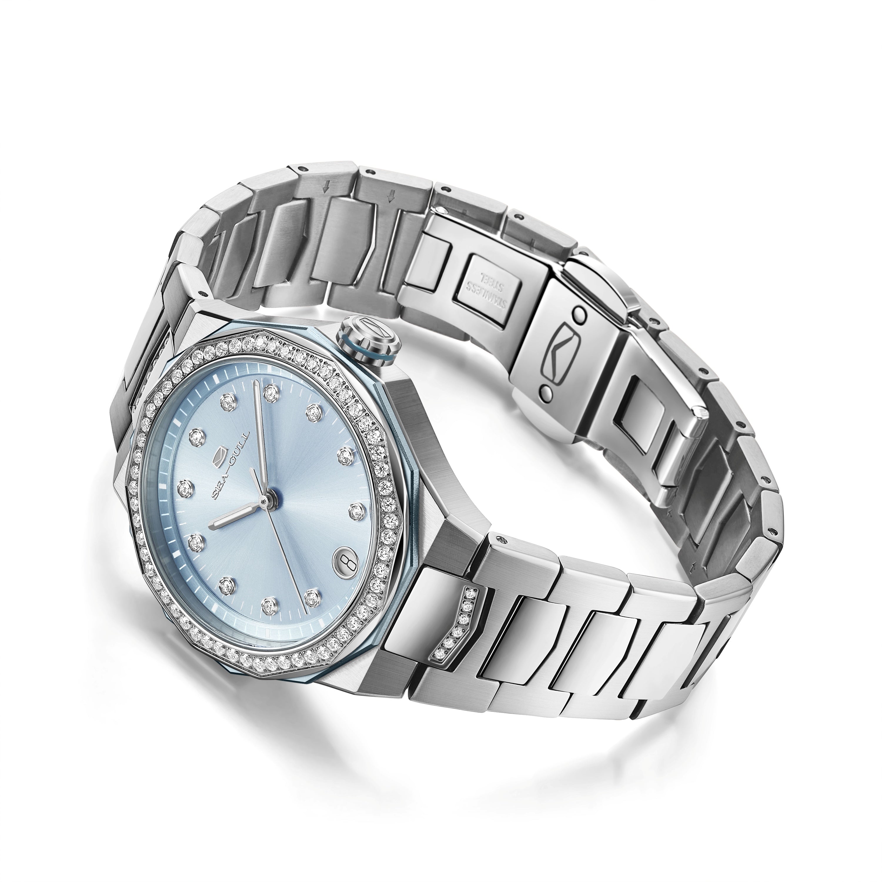 Extraordinary Series Polygonal Diamond-set Bezel Mother-of-pearl Dial Lady's Watch 34mm
