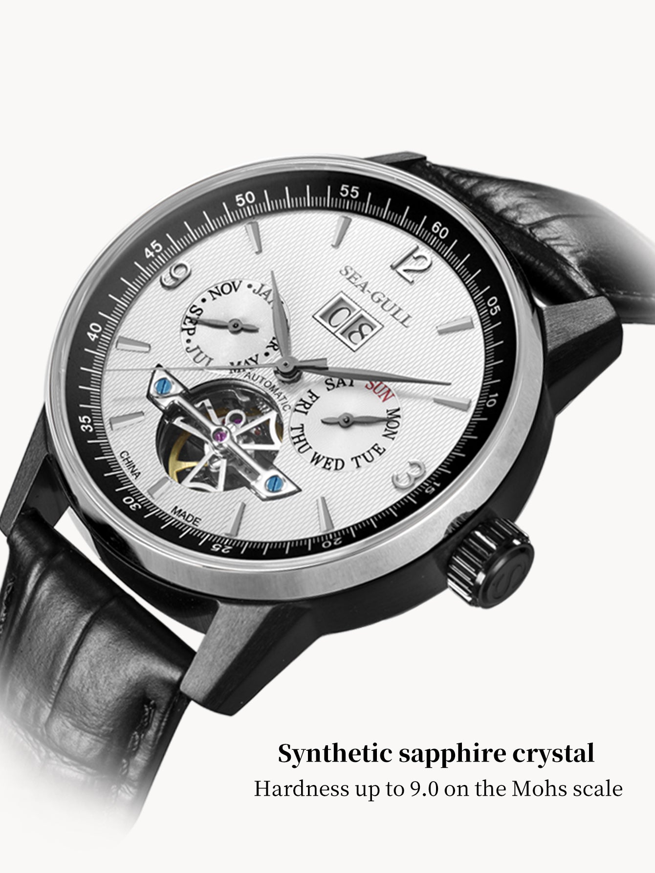 Full Calendar Date Day Display Open Heart Dress Watch 43mm