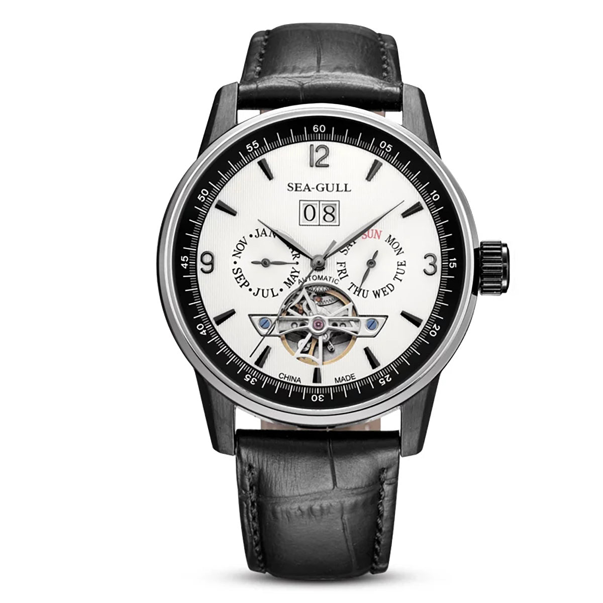 Full Calendar Date Day Display Open Heart Dress Watch 43mm