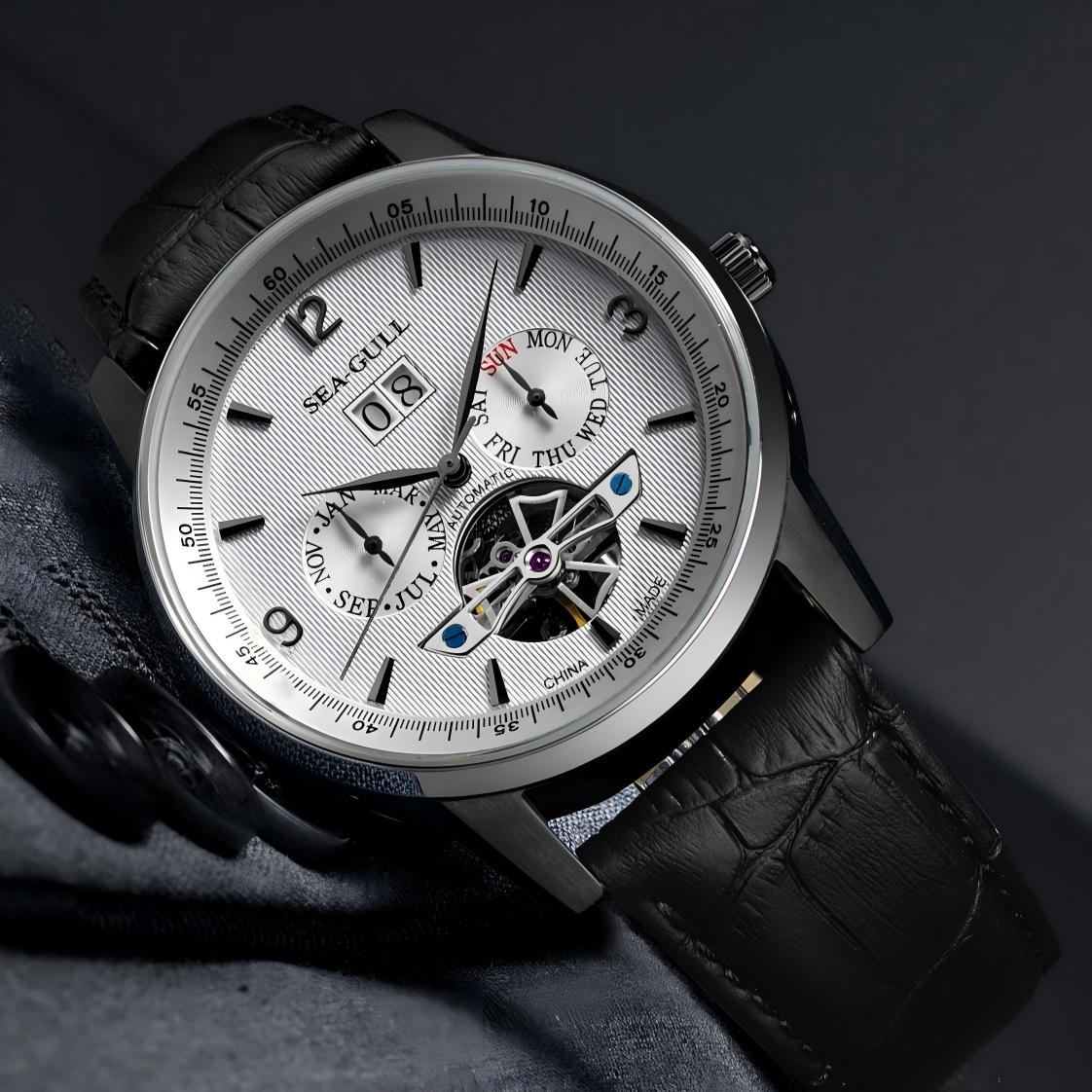 Multifunctional Full Calendar Date Day Display Open Heart Dress Watch 43mm