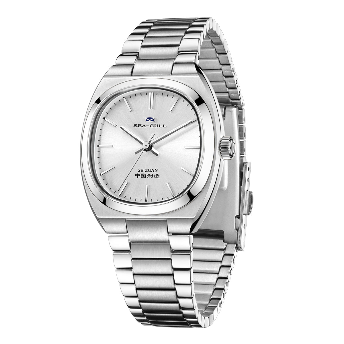 Brushed Solid-color Dial Vintage Tonneau Dress Watch 30mm