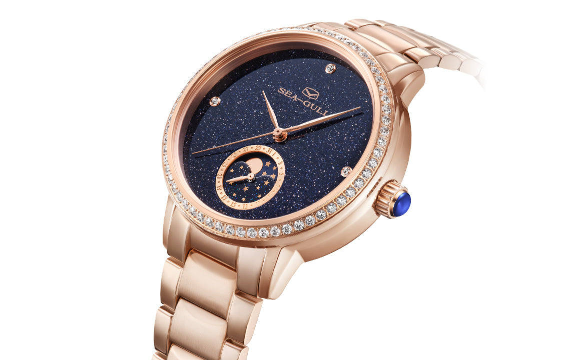 Moon Phase Mother-of-pearl Starry Sky Dial Diamond-set Case Lady's Watch 34mm