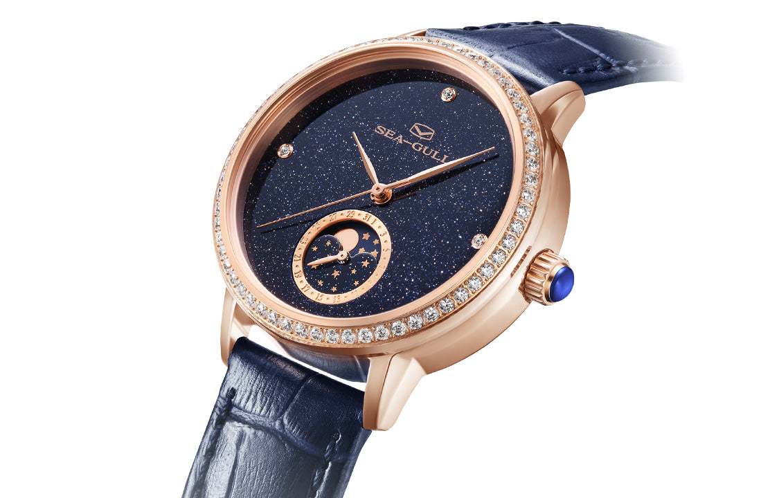 Moon Phase Mother-of-pearl Starry Sky Dial Diamond-set Case Lady's Watch 34mm