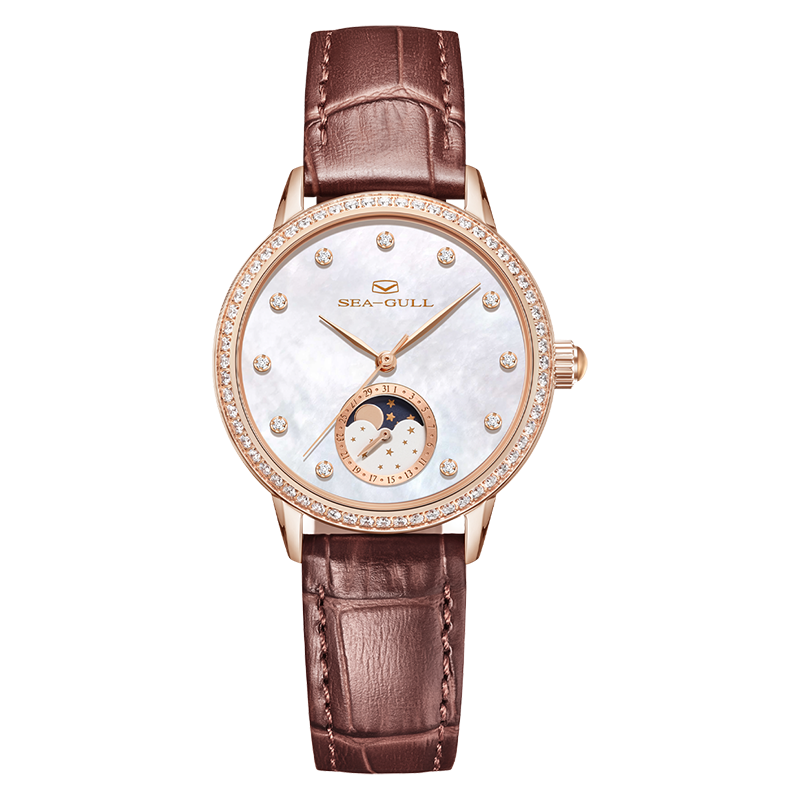 Moon Phase Mother-of-Pearl Dial Diamond-set Lady's Watch 34mm