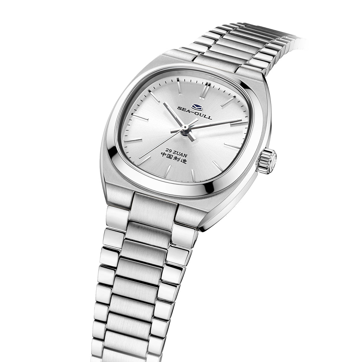 Brushed Solid-color Dial Vintage Tonneau Dress Watch 30mm