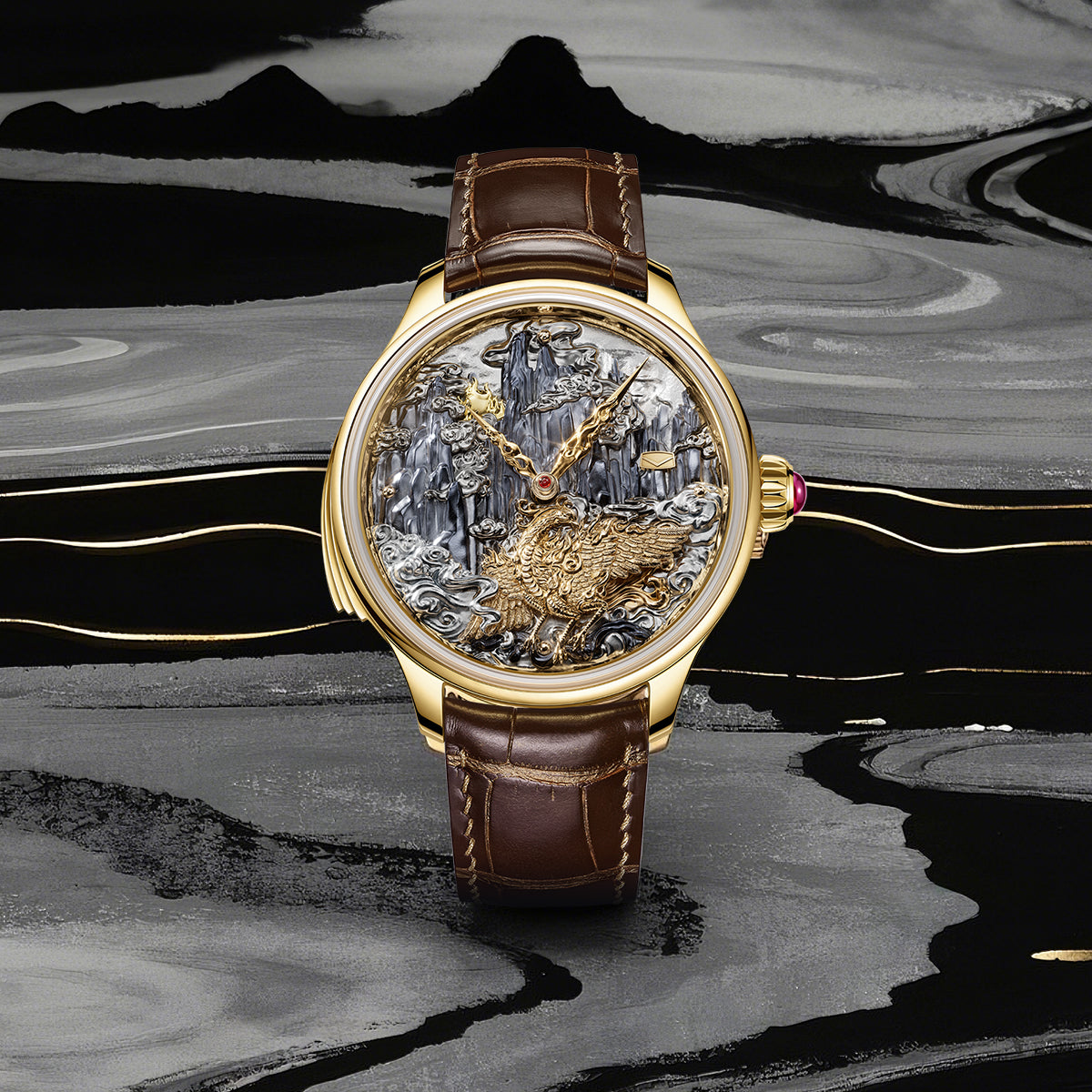 Minute Repeater Gold Engraved Automaton Watch 46mm