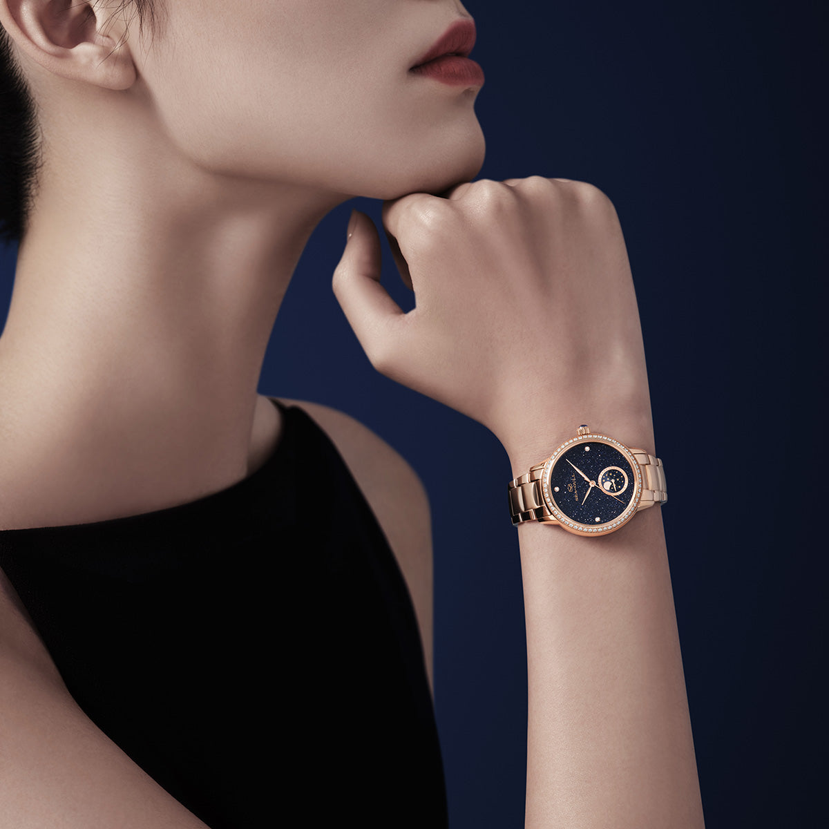 Moon Phase Mother-of-pearl Starry Sky Dial Diamond-set Case Lady's Watch 34mm