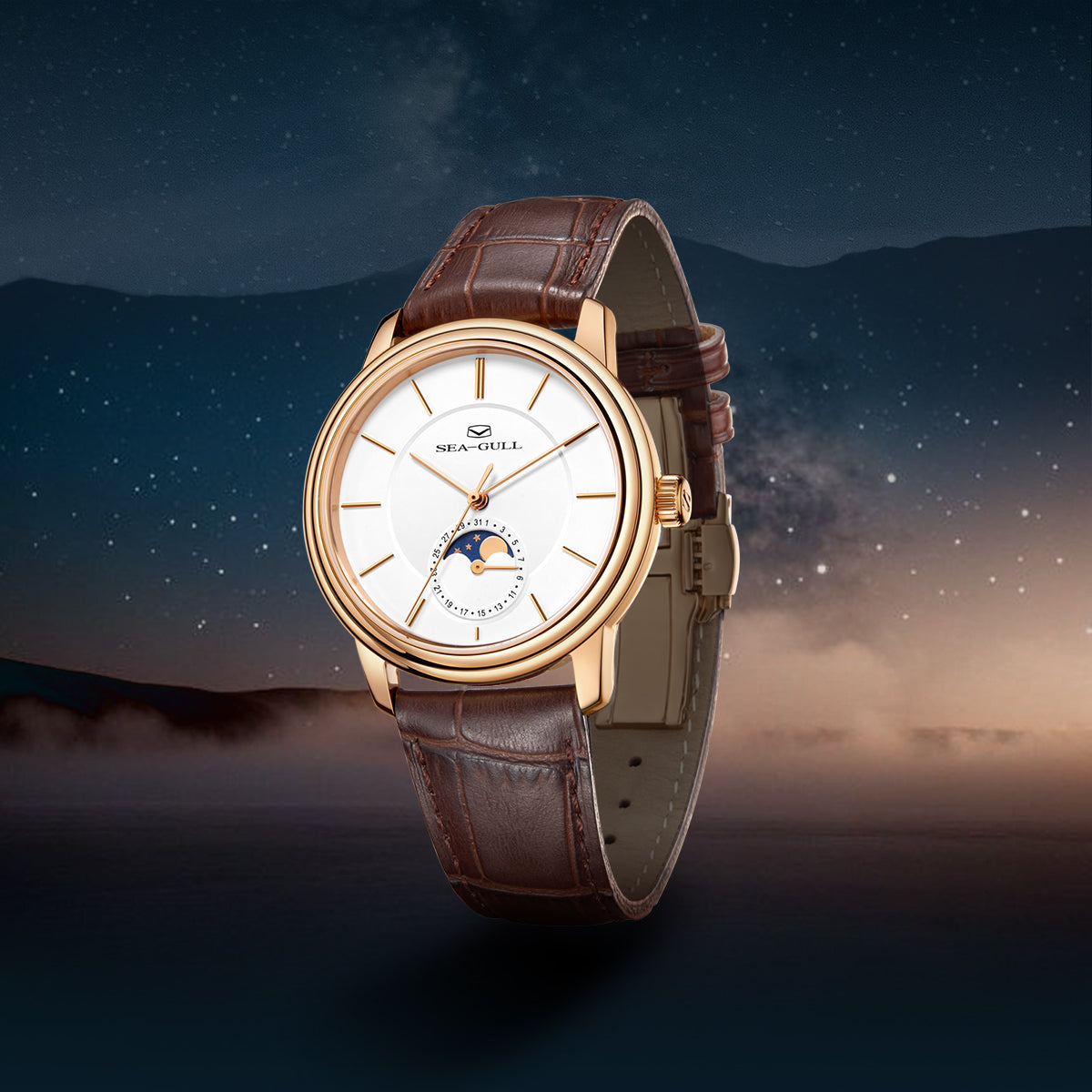 Ultraflache Mondphasenuhr, 38 mm