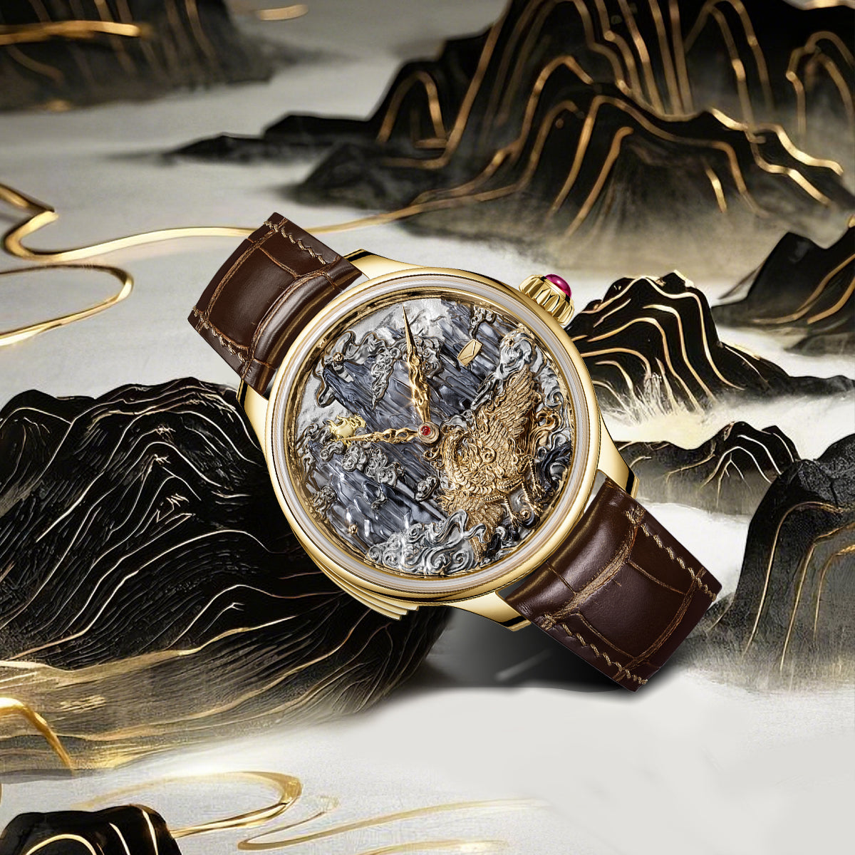 Minute Repeater Gold Engraved Automaton Watch 46mm