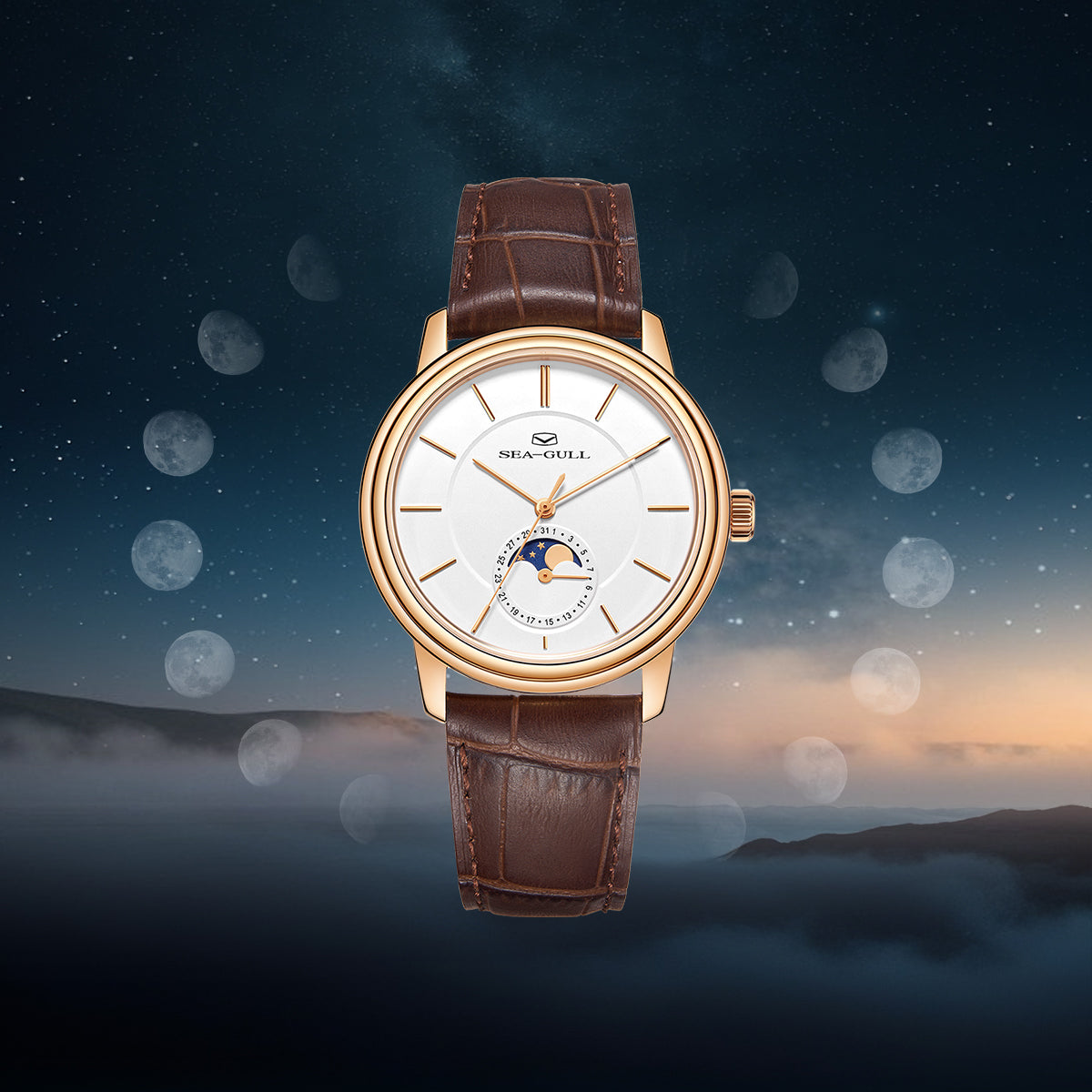Ultraflache Mondphasenuhr, 38 mm