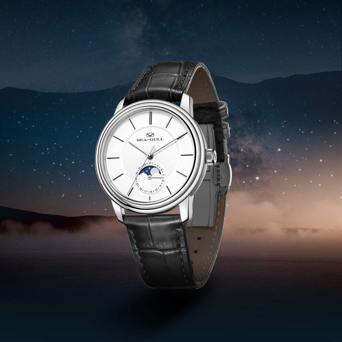Ultraflache Mondphasenuhr, 38 mm
