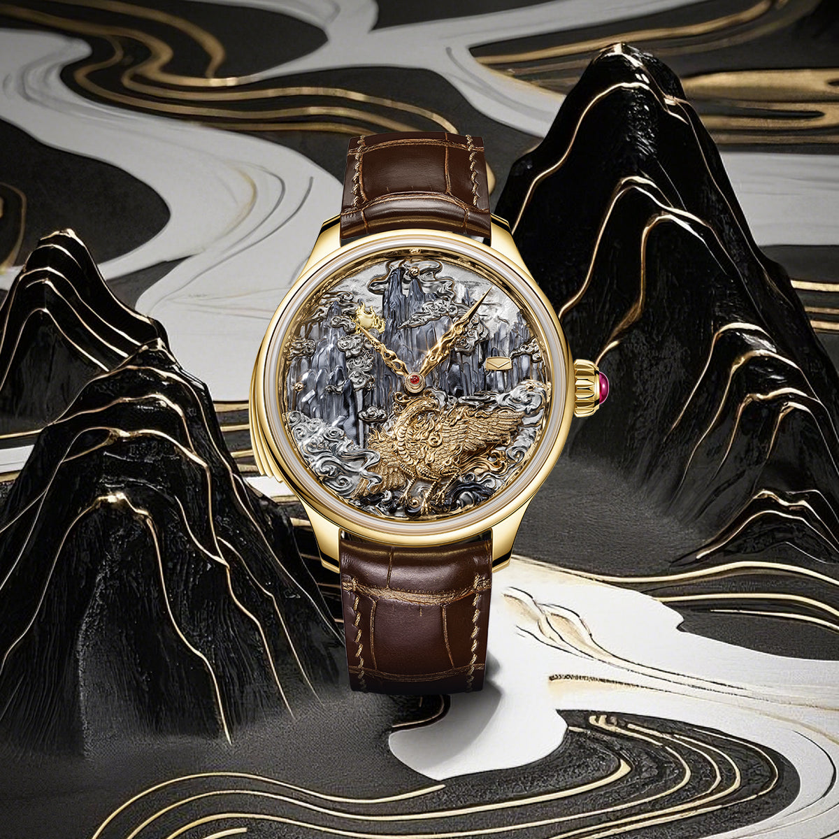 Minute Repeater Gold Engraved Automaton Watch 46mm