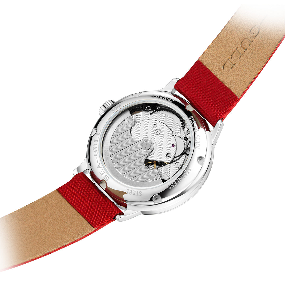 Seagull Heartbeat Elegant Ladies Dress Watch 34mm 813.96.6130L, silver case, display sapphire crystal case back, pefect Valentine's Day gift