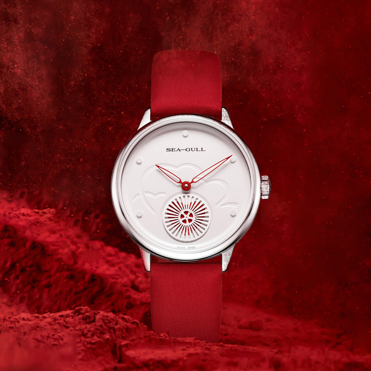 Seagull Heartbeat Elegant Ladies Dress Watch 34mm 813.96.6130L, silver case, display sapphire crystal case back, pefect Valentine's Day gift