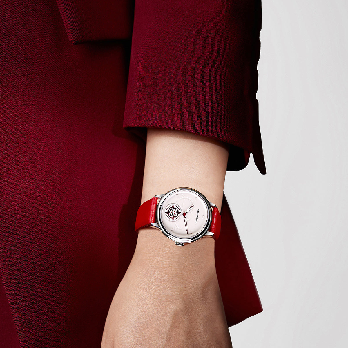 Seagull Heartbeat Elegant Ladies Dress Watch 34mm 813.96.6130L, silver case, display sapphire crystal case back, luxury Valentine's Day gift below $300