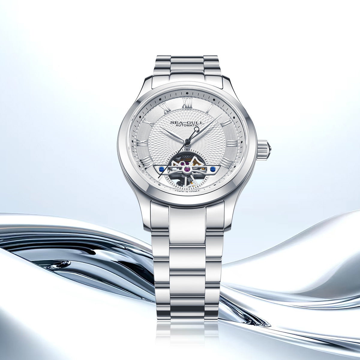 Montre automatique 39mm cadran guilloché à volant d'inertie ouvert (Open Heart)