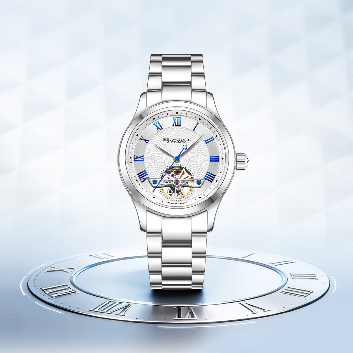 Montre automatique 39mm cadran guilloché à volant d'inertie ouvert (Open Heart)