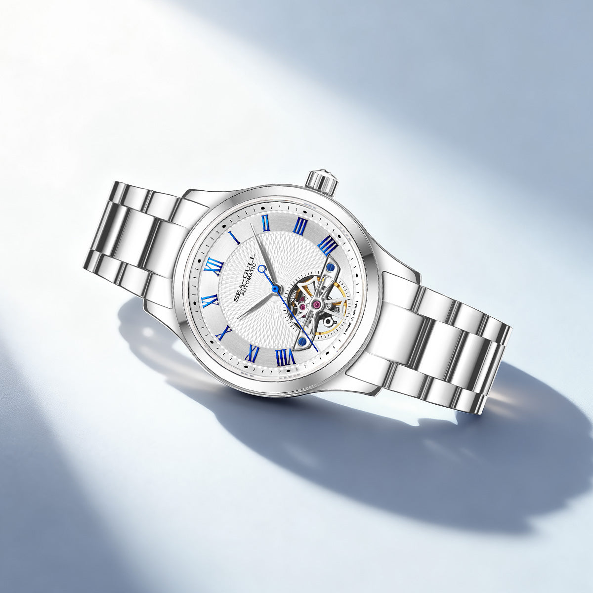 Montre automatique 39mm cadran guilloché à volant d'inertie ouvert (Open Heart)