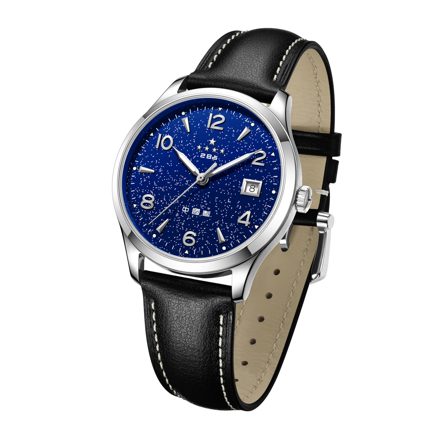 1955 Wuxing Five Stars Reissue Blue Enamel Silver-Sprinkled Dial Vintage Dress Watch 39mm
