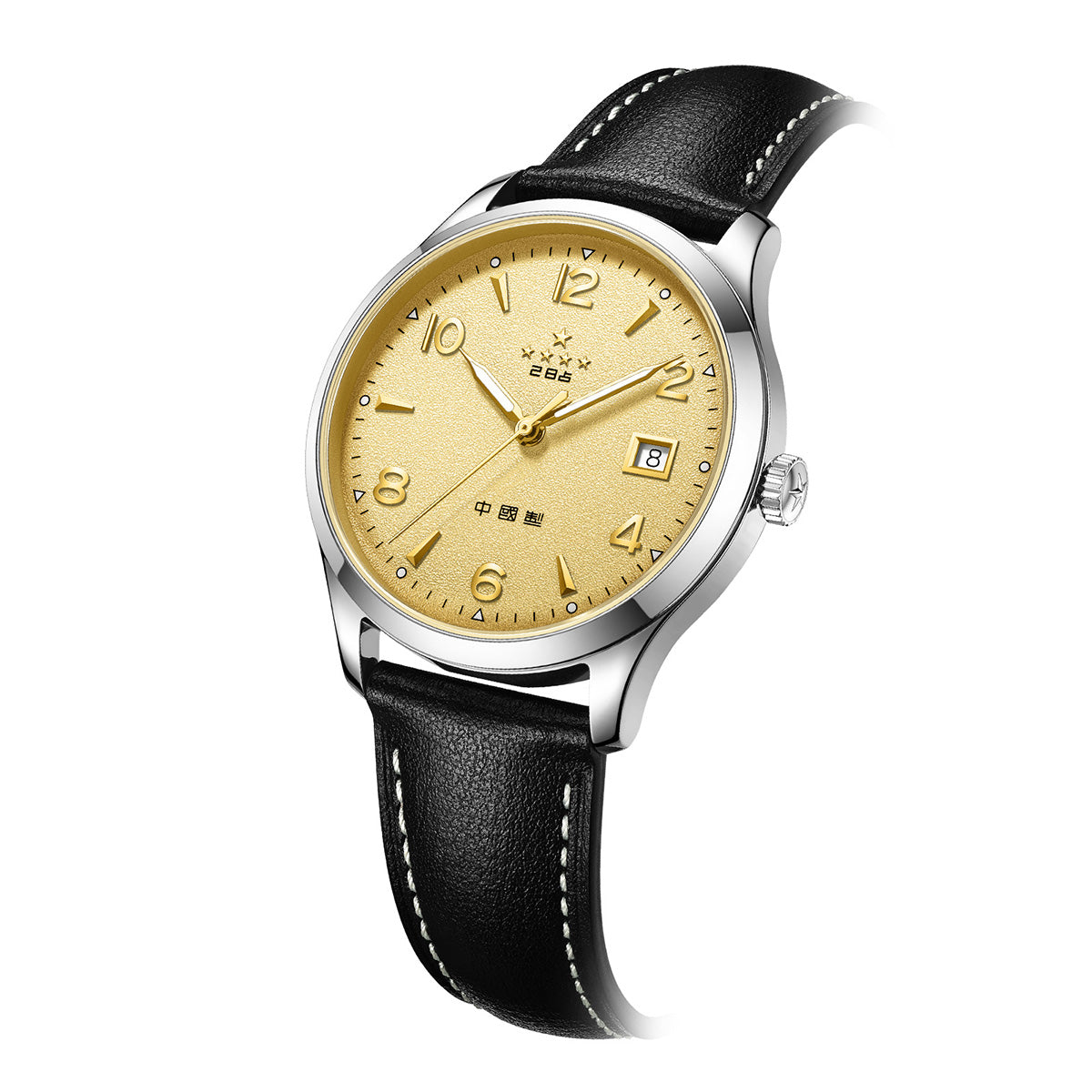 1955 Wuxing Five Stars Reissue Golden Sparkle-texture Dial Dress Watch 39mm