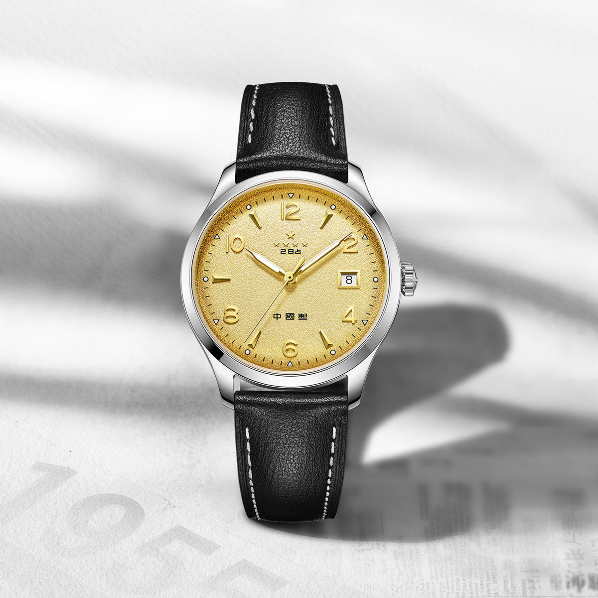 1955 Wuxing Five Stars Reissue Golden Sparkle-texture Dial Dress Watch 39mm