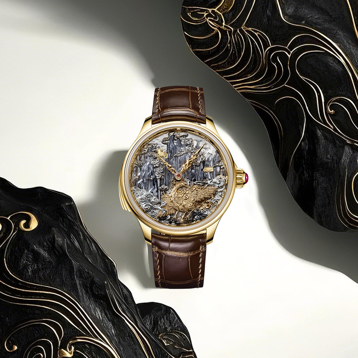 Minute Repeater Gold Engraved Automaton Watch 46mm