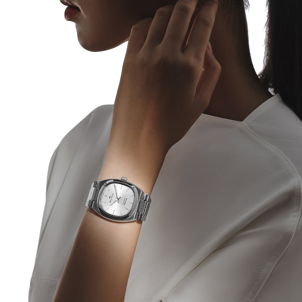 Brushed Solid-color Dial Vintage Tonneau Dress Watch 30mm