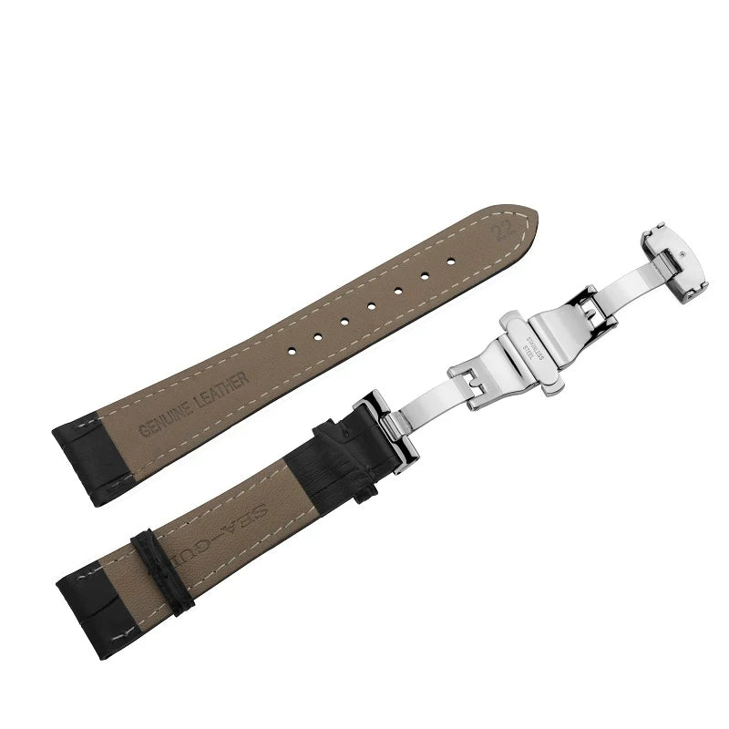 Original Leather Watch Strap With Push Button Hidden Clasp 22mm