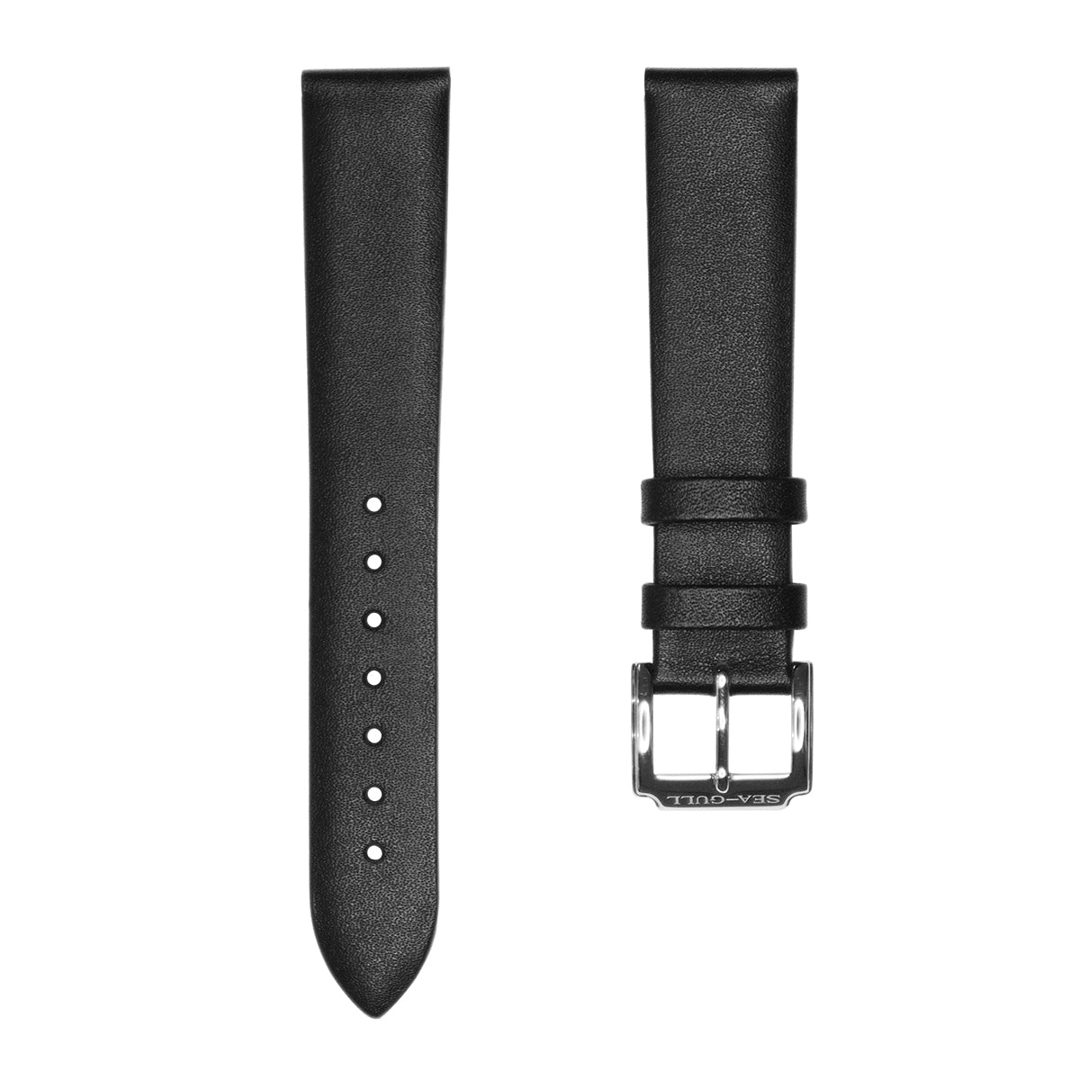 Original No Stitching Smooth Leather Watch Strap Black 18mm