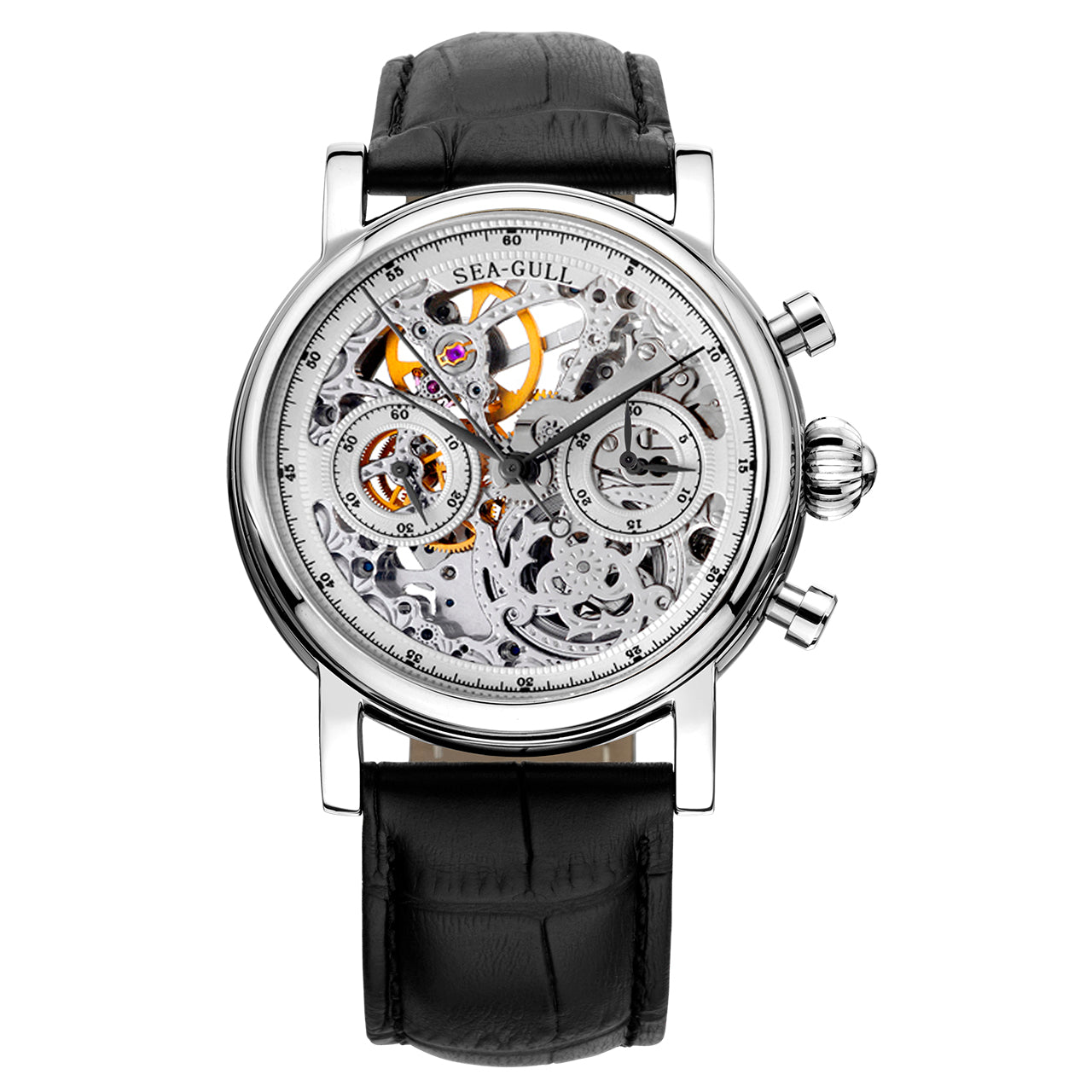 Column-wheel Chronograph Skeleton Open-worked Dial Watch 41mm