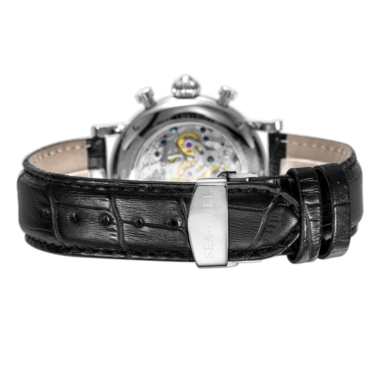 Column-wheel Chronograph Skeleton Open-worked Dial Watch 41mm