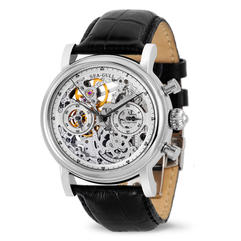 Column-wheel Chronograph Skeleton Open-worked Dial Watch 41mm