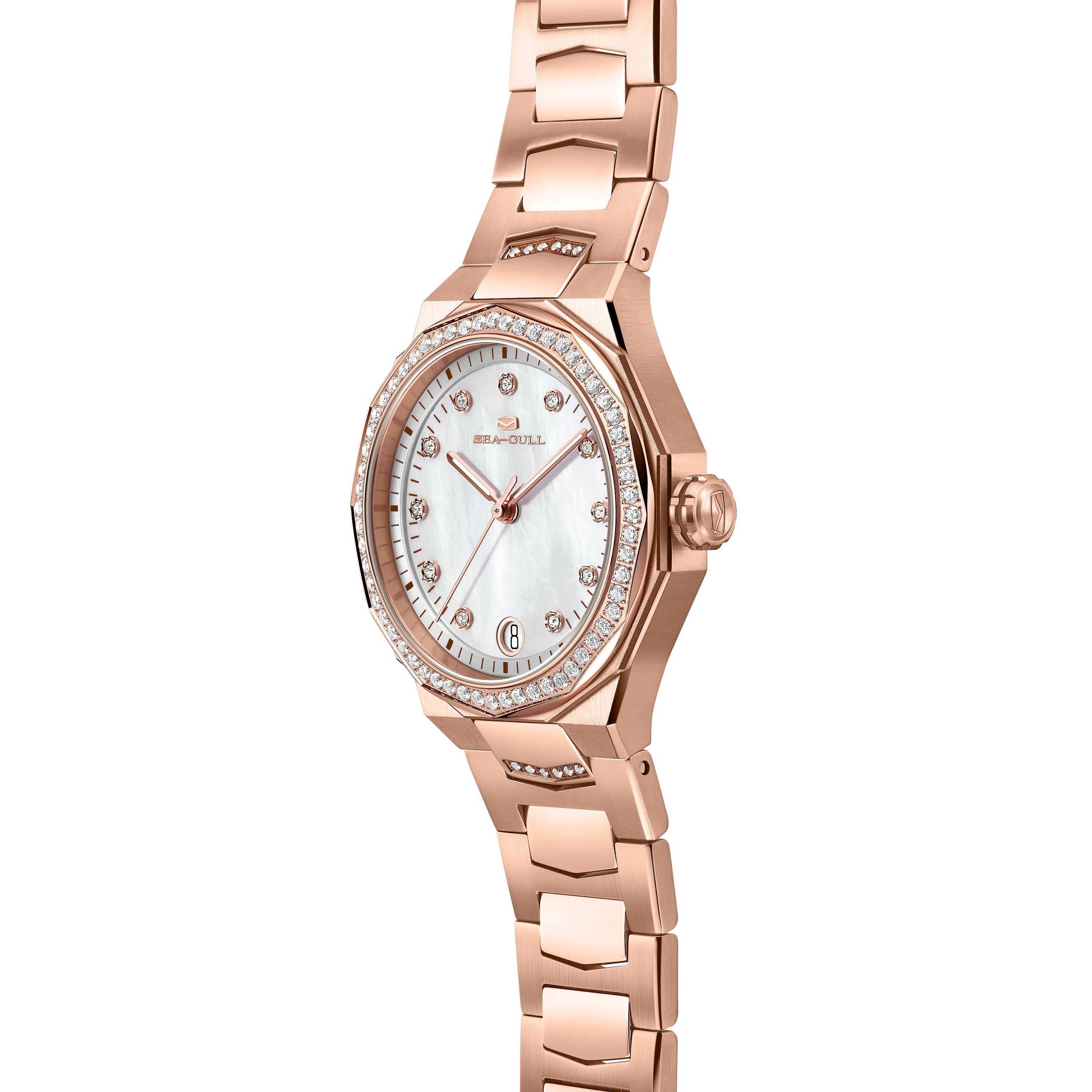 Extraordinary Series Polygonal Diamond-set Bezel Mother-of-pearl Dial Lady's Watch 34mm