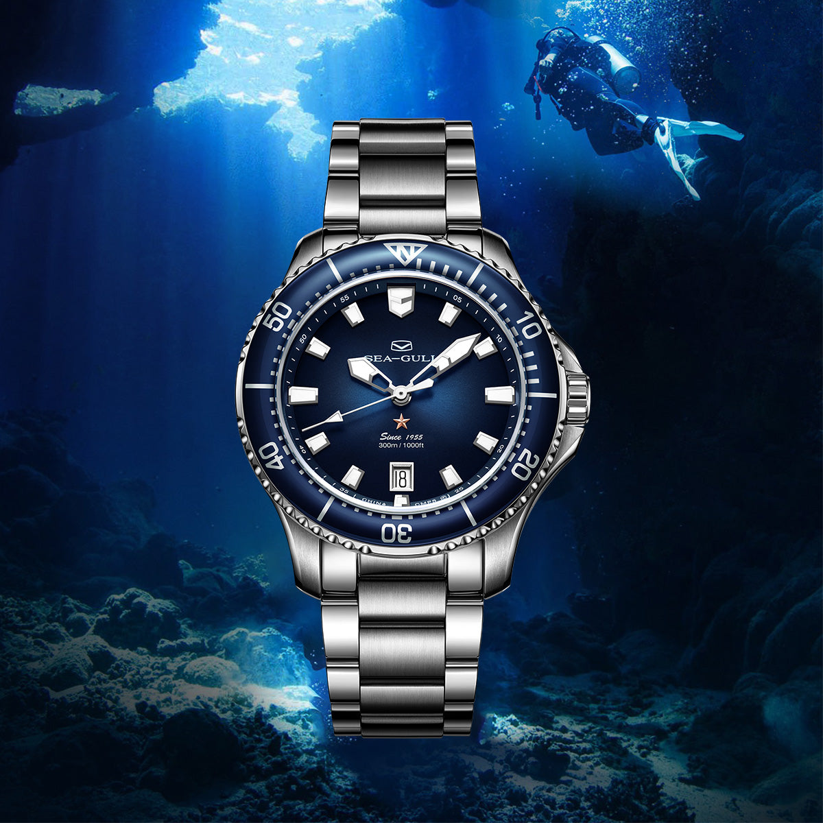 Seagull Ocean Series Pro 300m Mechanical Dive Watch 41mm 816.32.1213 for Professional diving