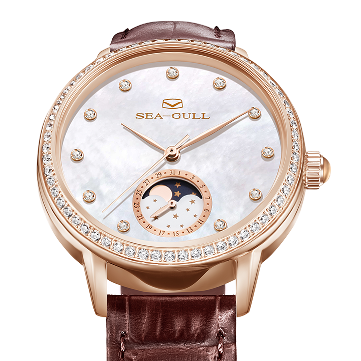 Moon Phase Mother-of-Pearl Dial Diamond-set Lady's Watch 34mm