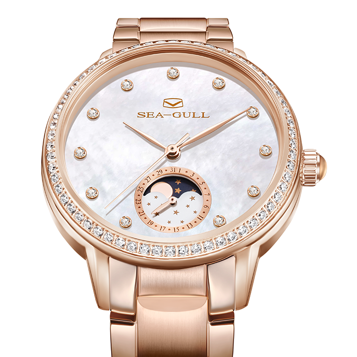 Moon Phase Mother-of-Pearl Dial Diamond-set Lady's Watch 34mm