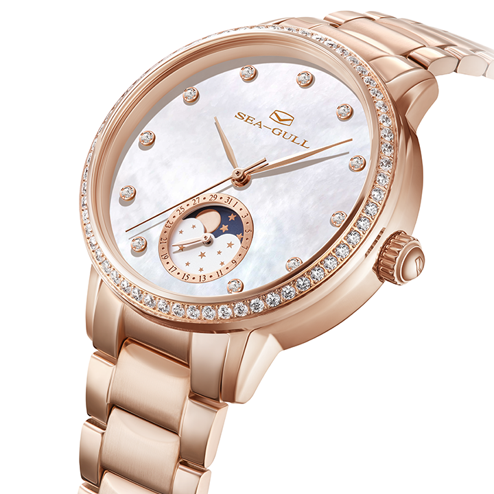 Moon Phase Mother-of-Pearl Dial Diamond-set Lady's Watch 34mm
