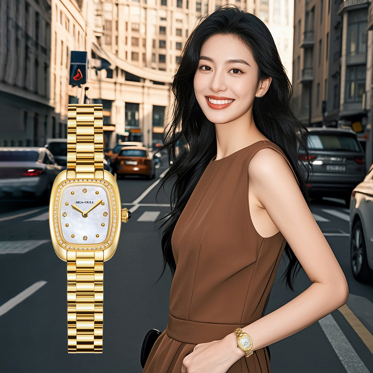 Ladies Series Wave-textured Dial Diamond-set Case Lady's Watch 30mm