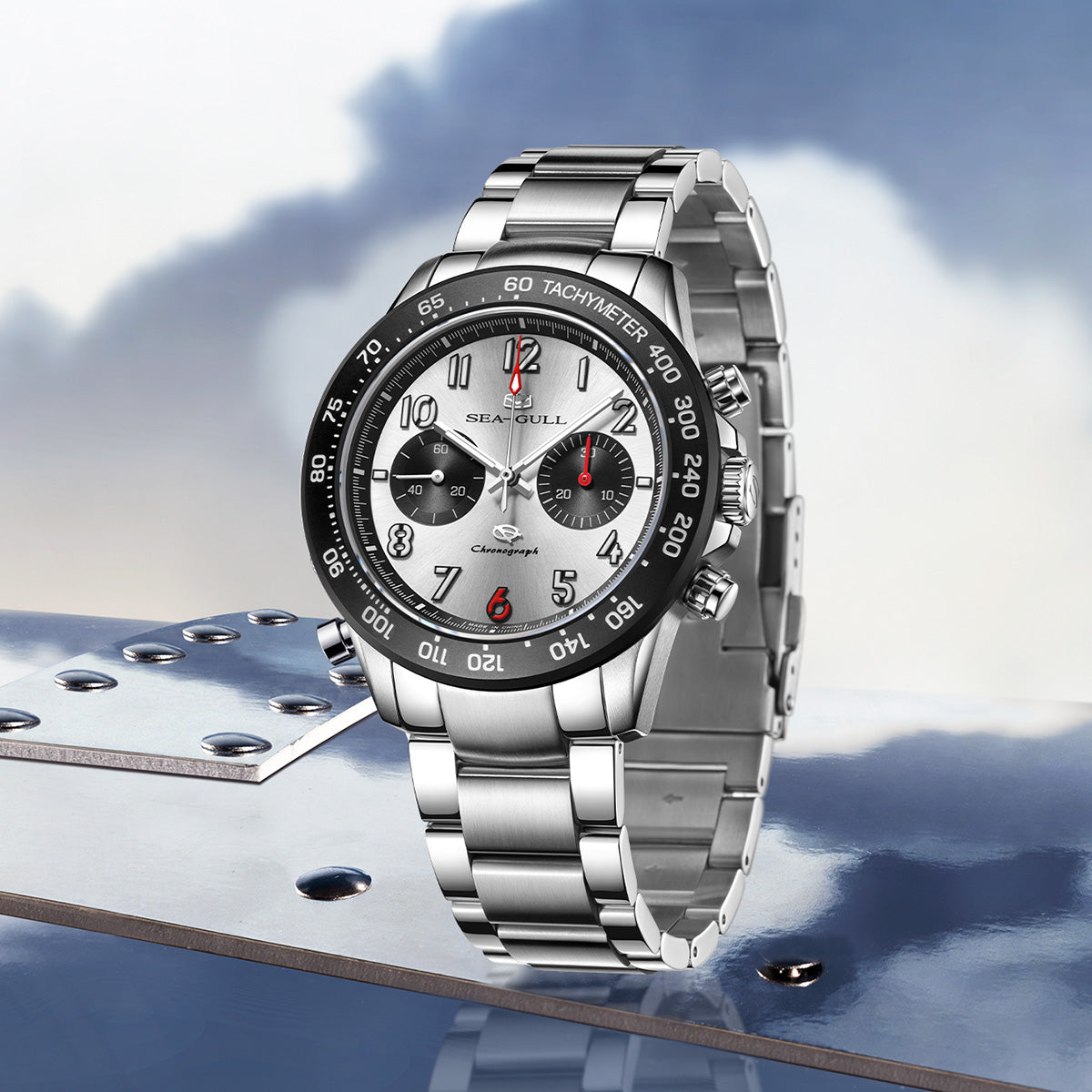 Seagull Panda Eye Tachymeter Chronograph Men's Mechanical Watch 6156