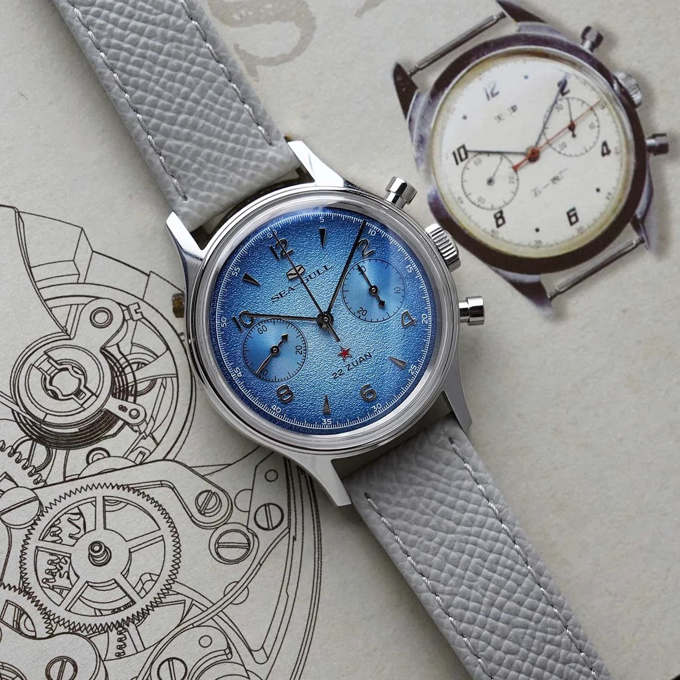 Seagull 1963 Aurora Edition Chronograph Watch 37.3mm Blue
