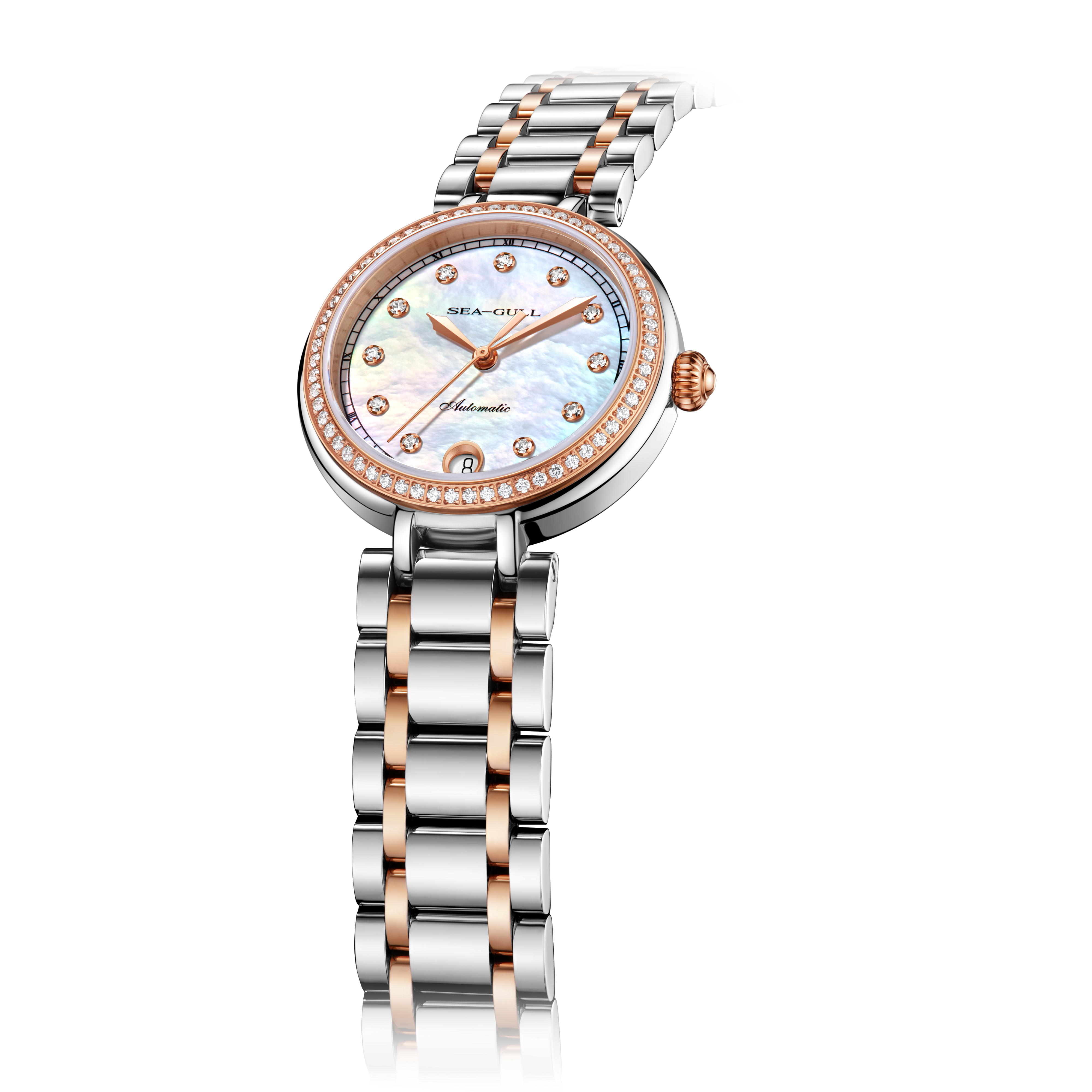 Diamantbesetzte mechanische Damenuhr 32 mm