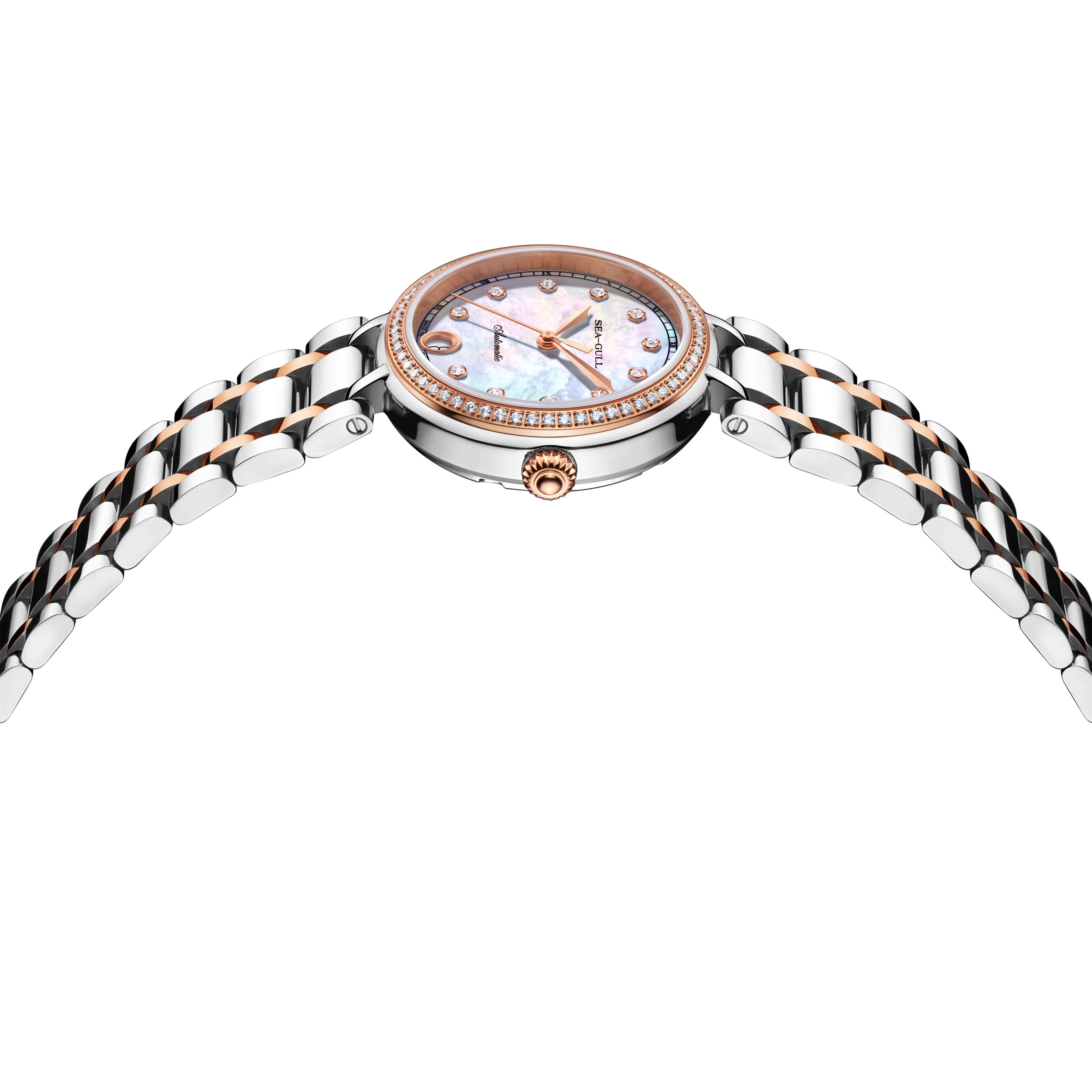 Diamantbesetzte mechanische Damenuhr 32 mm