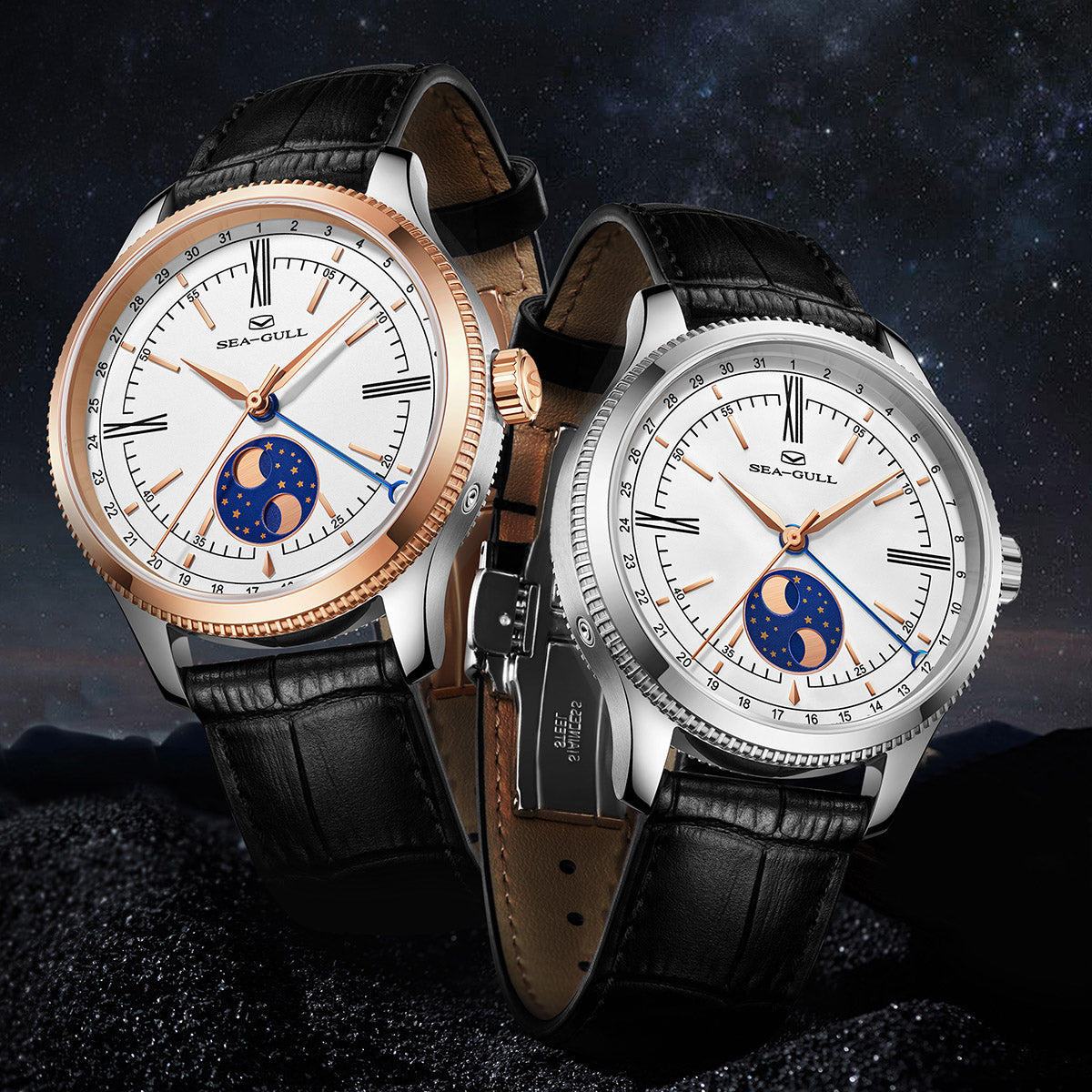 Dual Moon Phases Calendar Business Leisure Watch 41mm
