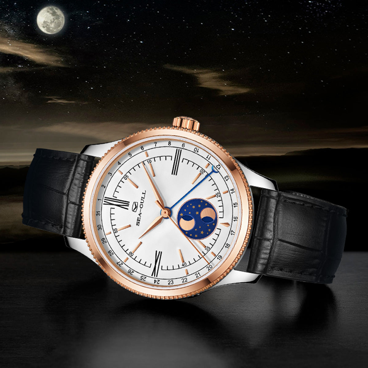 Dual Moon Phases Calendar Business Leisure Watch 41mm