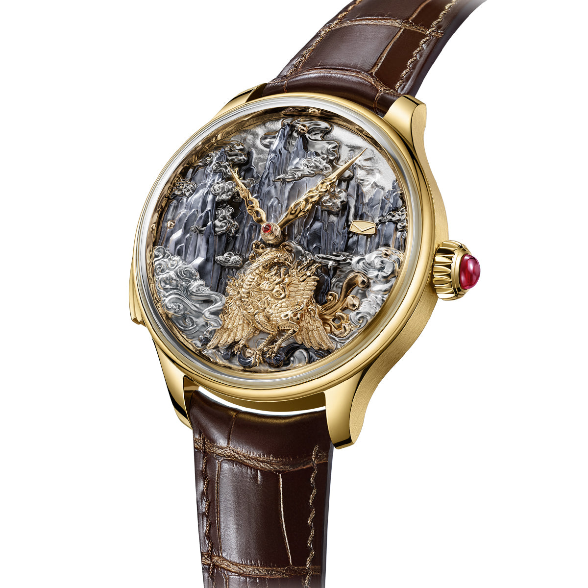 Minute Repeater Gold Engraved Automaton Watch 46mm