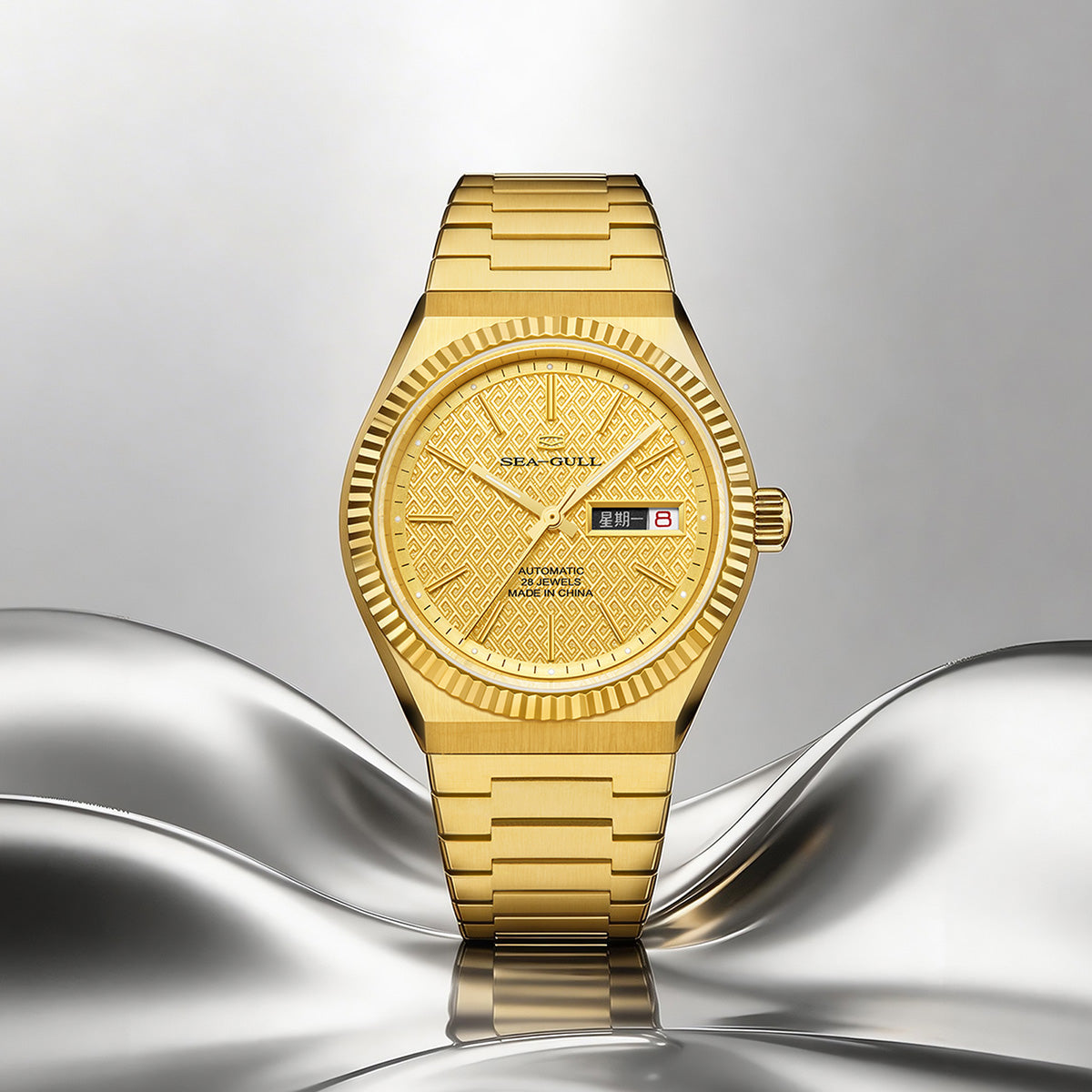 Ancient Cloud Motif Dial Date-day Calender Reissue Automatic Dress Watch 38mm