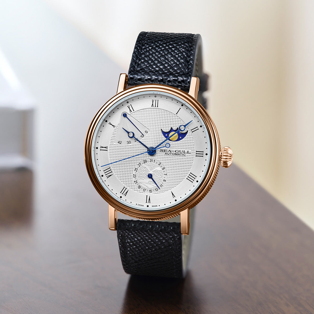 Moon Phase Calendar Power Reserve Indicator Business Watch 41mm